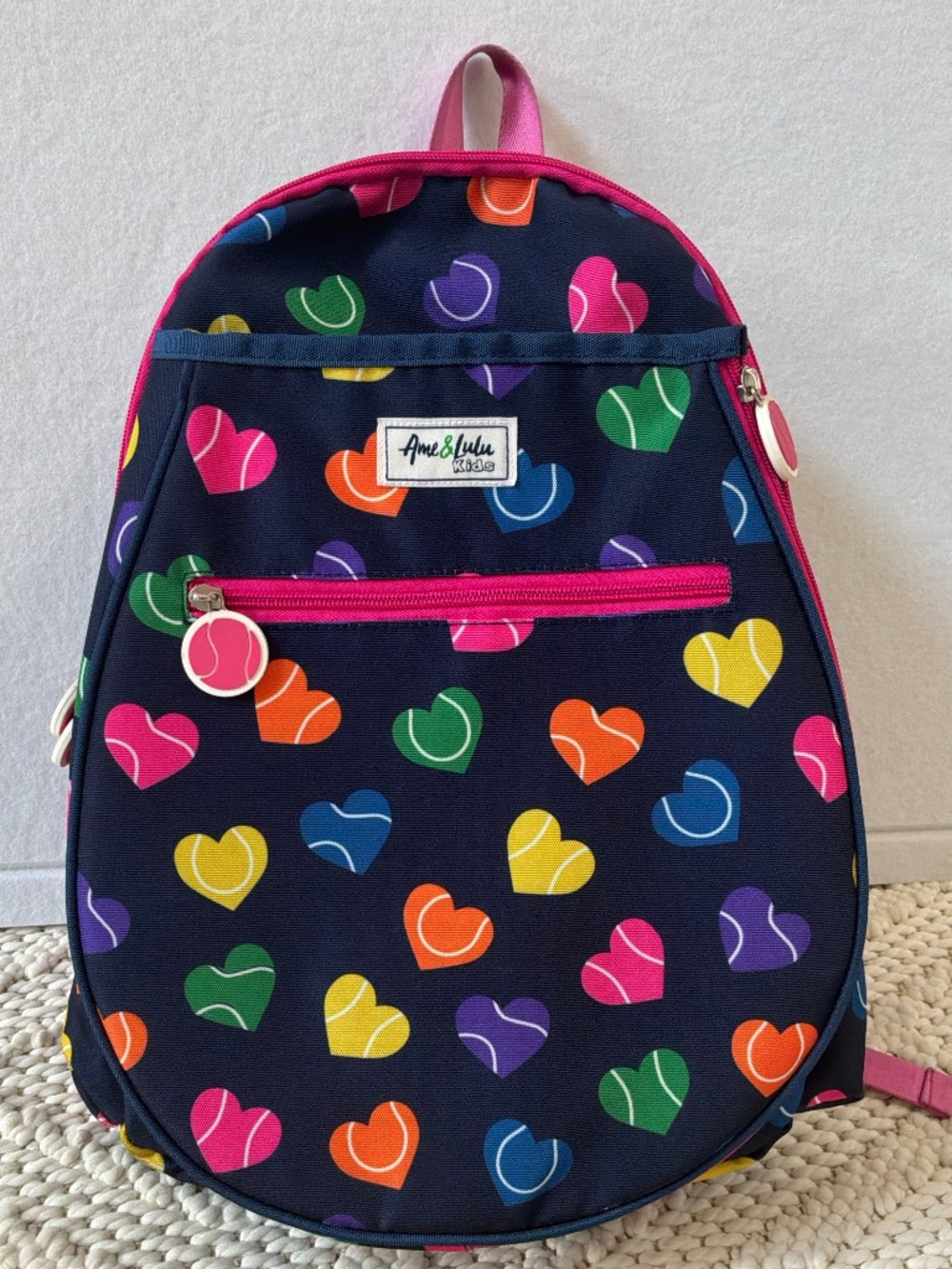 Ame and Lulu Kids Big Love Tennis Backpack Navy with Hearts